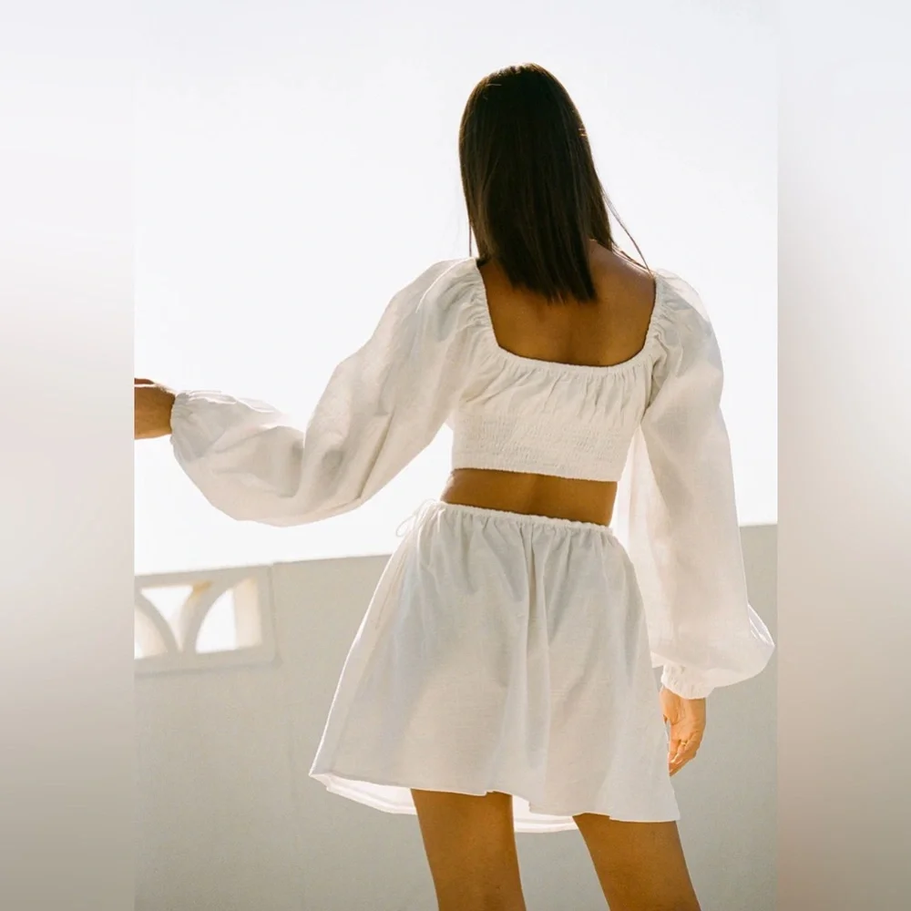 Sabo Skirt/Sabo White Shirred Mini Dress - Picture 3 of 3